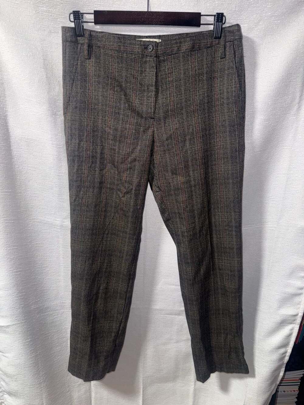 cooper & ella Women's Brown Plaid Tapered Dress Pants